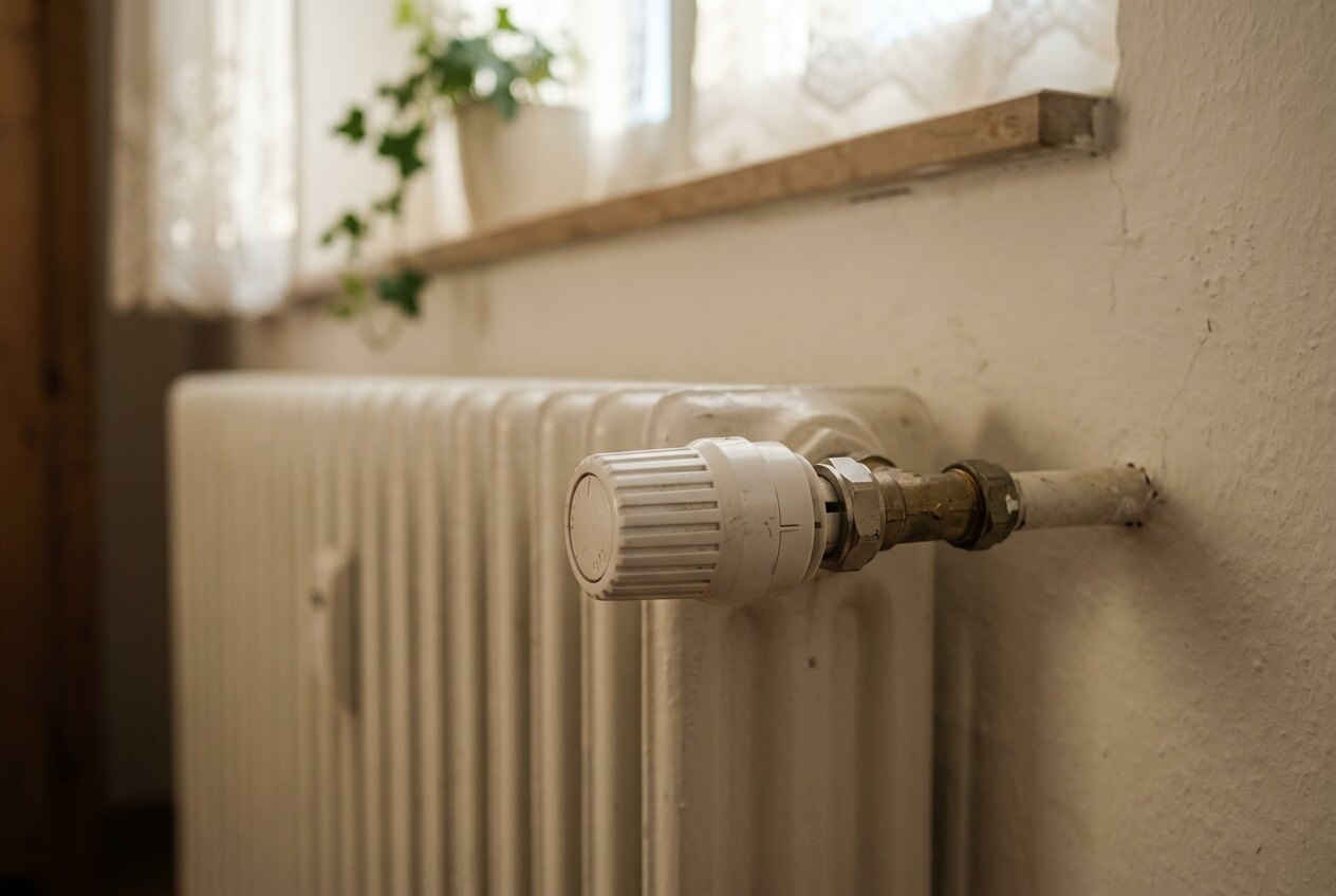 Thermostatventil an einem Heizkörper unter einem Fenster