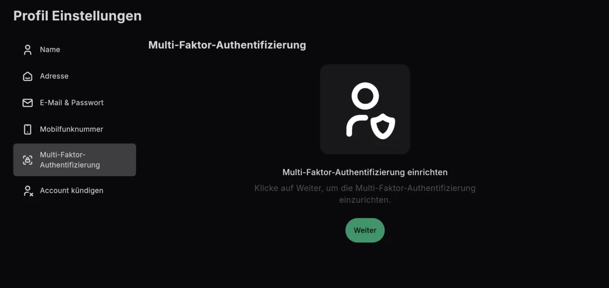 Deutsche Mietkaution: Profileinstellungen mit Einrichtung der Multi-Faktor-Authentifizierung