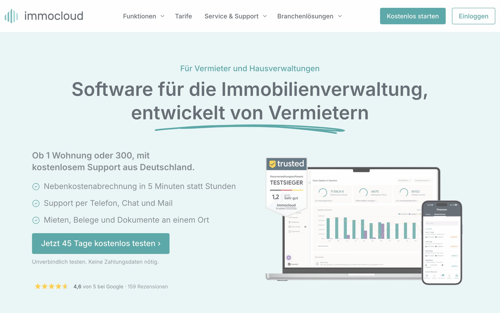 Immocloud: Startseite der Immobilienverwaltung für Vermieter und Hausverwaltungen