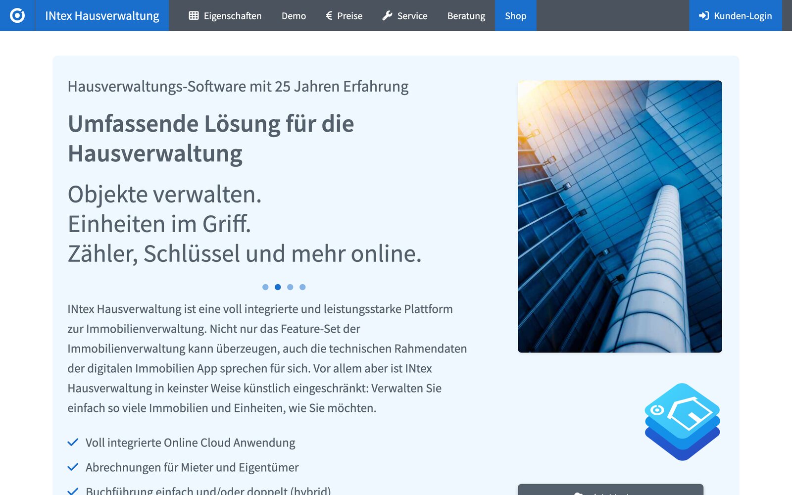 INtex Hausverwaltung: Startseite der Hausverwaltungssoftware